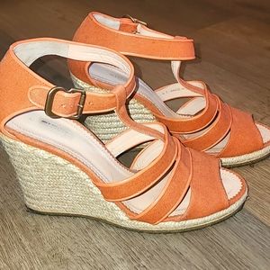 Vintage Chloe Women's Orange Wedge Espadrille Sandals